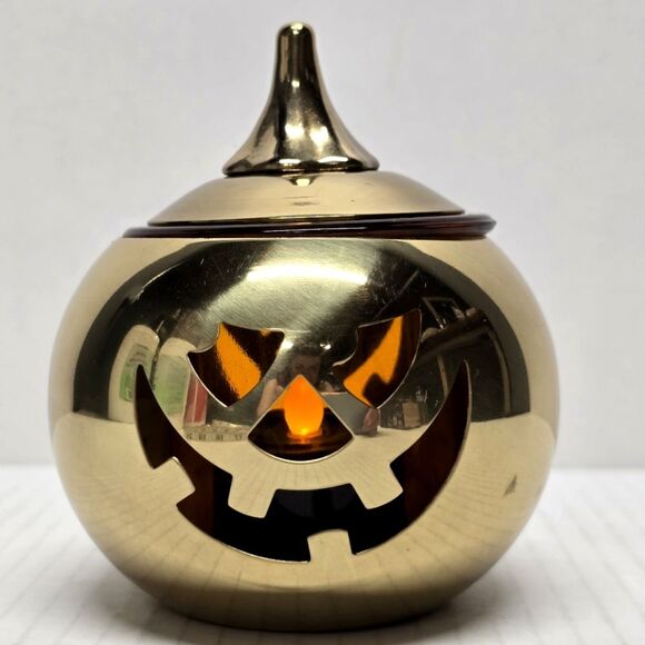 Brass Jack-O-Lantern Pumpkin Votive Lantern Candle Holder Halloween - Picture 1 of 8